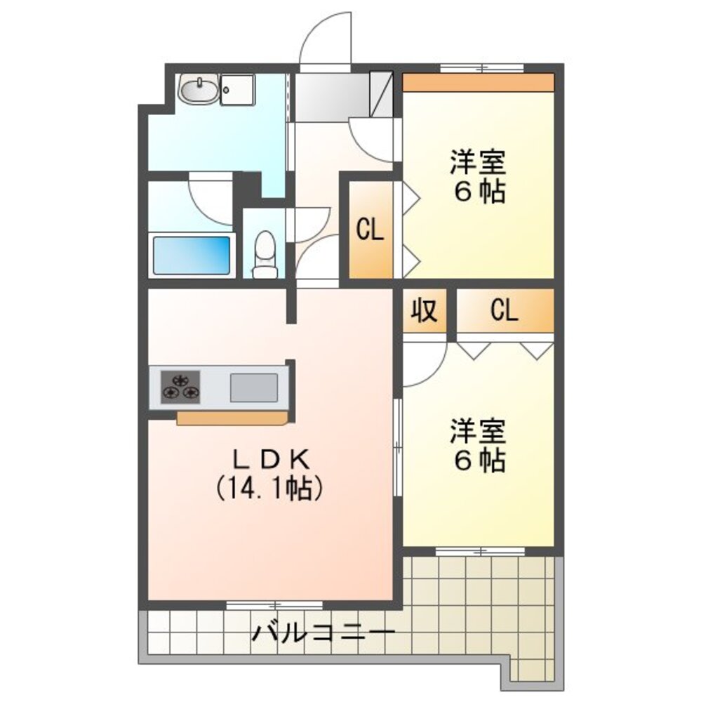 CERES 1st(セレス ファースト) ★ 広島県東広島市西条町下見 (6.6万円／2LDK (洋6 洋6 LDK14.1)／59.8