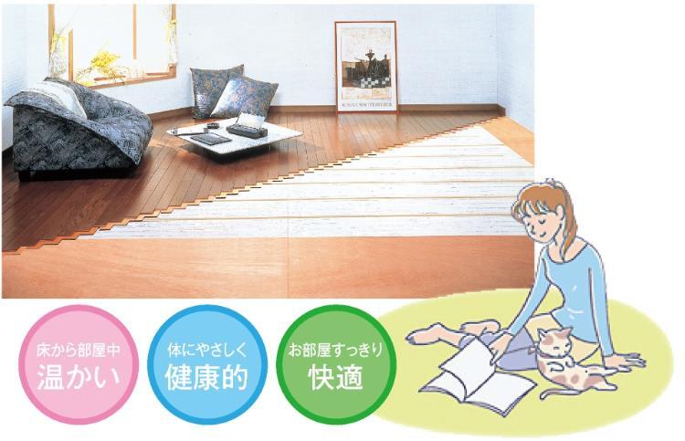 リビングダイニング 「3箇所床暖房」 リビング・ダイニング・キッチン。3箇所に床暖房を備えてます。空気を汚さず、足元からポカポカ床暖房。
