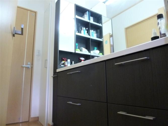 洗面化粧台 収納力十分な洗面化粧台。洗剤など上手にしまえそうですね。