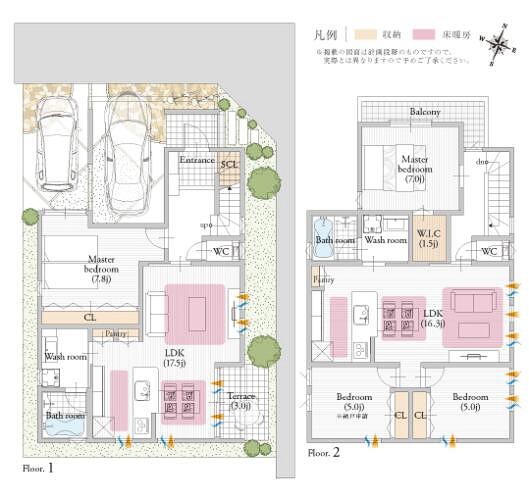 参考プラン間取り図 【参考プラン/二世帯住宅プランも発表】 大阪市内で二世帯生活も叶えられる、家族の繋がりを重視したプランもKANJUの自由設計出なら思いのまま。