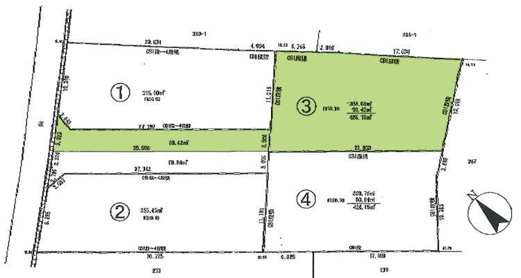 区画図 有効宅地敷地面積約101坪の売地です。建築条件ありません。自由設計プランお作りします。協定道路部分90.42平米有り。