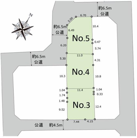 区画図 No.3区画:4050万円、No.4区画:3990万円、No.5区画:4050万円