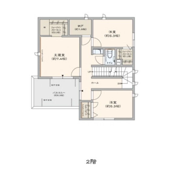 間取り図 各部屋のWICと納戸を設けることで2Fにも収納スペースをしっかり確保。部屋をすっきり片付けることができます。(No.7)図面を基に描き起こしたもので、実際とは異なる場合があります。