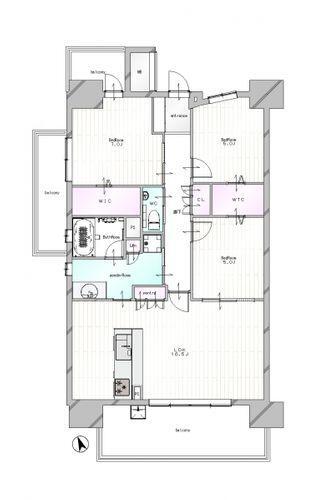 間取り図 11階角部屋の広々とした間取りです