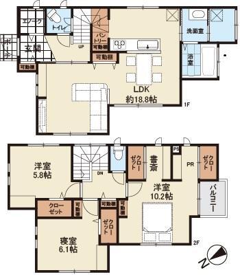 間取り図 LDKは約18.8帖!キッチンにはパントリー付!水廻りも集約された奥様も満足する間取り設計です!