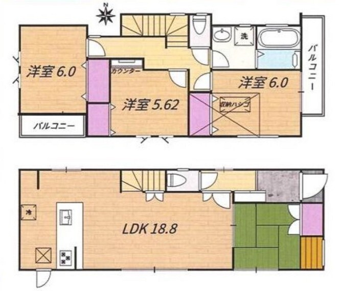 間取り図 全居室南向きにつき陽当り良好。
