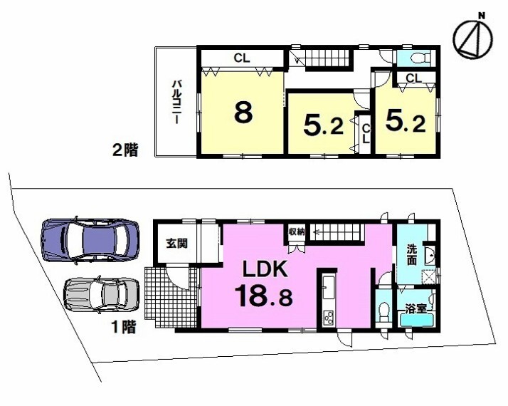 間取り図 【新築分譲戸建】完成しました!首里駅徒歩7分!建物面積94.39平米!駐車場2台分あり!