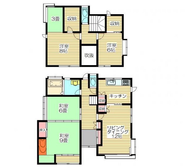間取り図 【リフォーム済】間取りは4LDKです。3~4人のご家族にお勧めです。収納もたくさんあるので物をしまってお部屋を広く使えます。