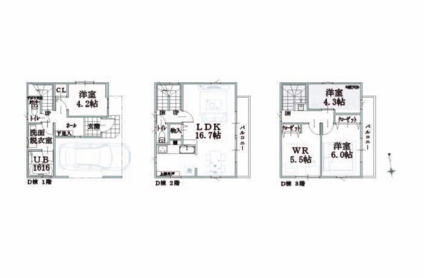 間取り図 D号棟 敷地面積:60.18平米 延床面積:106.20平米