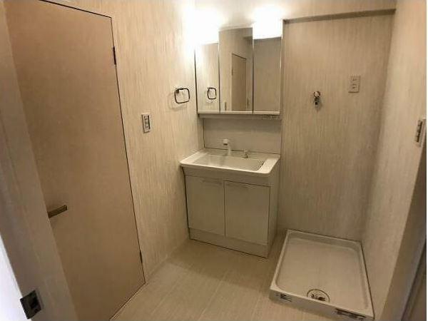 洗面化粧台 手前のドアはトイレです。