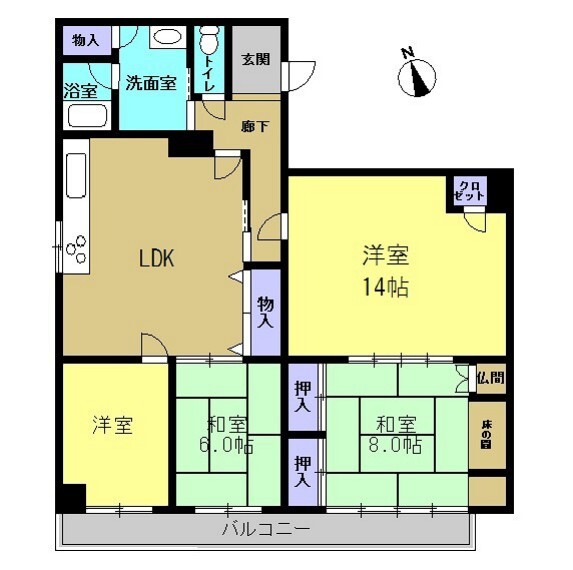 間取り図 4LDKの間取りです。南側がテラスになっており、採光が取れる住戸になっております。管理規約に定められている専有部分の給排水管に漏水や故障があった場合は、弊社が引き渡しから2年間保証します。