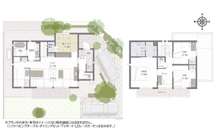 間取り図 間取り図:8-2号地 テレワークにも活用できる多目的コーナーをリビングに設けた間取り、家族それぞれのイドコロがLDKの空間でつながる住まいです。