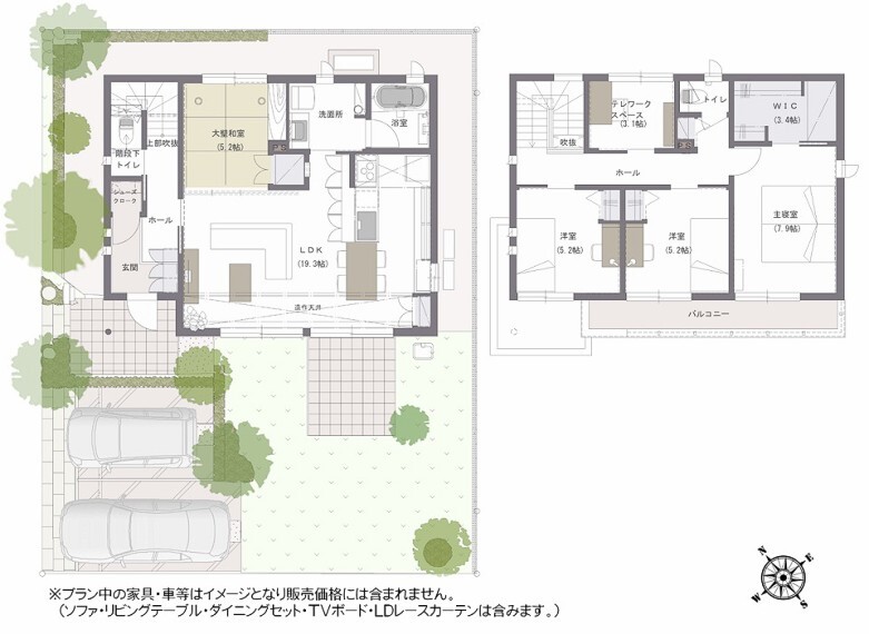 間取り図 間取り図:9-16号地 リビングを通らなくても2階に上がれる間取りです。LDKと和室は2.5mの開口でつなげる事ができ、リビングと畳コーナーがあわさり広々した空間を感じることができます。