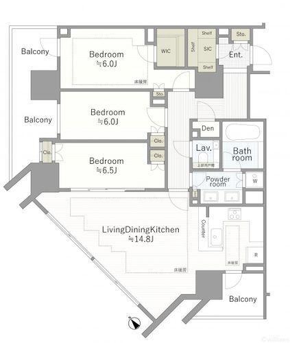 間取り図 98.53m2、3LDK、25500万円