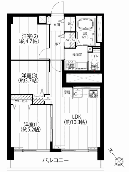 間取り図 南西向き3LDK!シューズインクローゼットやマルチクローゼットなど豊富な収納力で暮らし快適