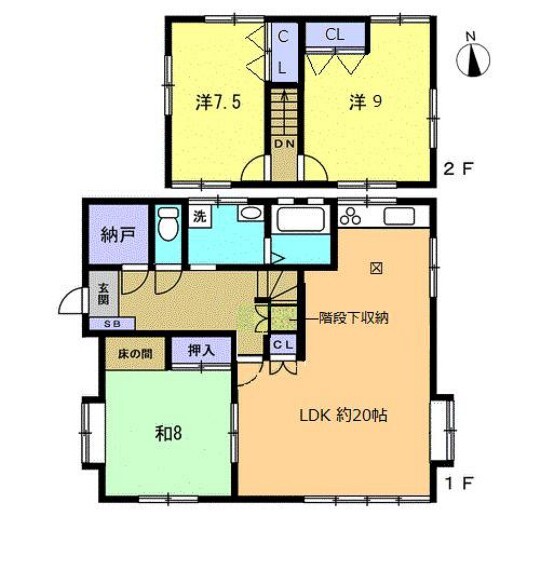 間取り図 【リフォーム予定間取図】木造スレート葺、建物面積110.13平米(33坪)3LDK、2階建ての建物です。全居室南向きなので日当たり良好です。