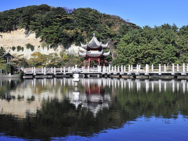 公園 三渓園(梅や桜、ツツジ、紅葉などの名所として知られ、横浜でも有数の日本文化が体験できる観光スポットです。敷地内には歴史的建造物17棟が自然の中にたくみに配置されています。)