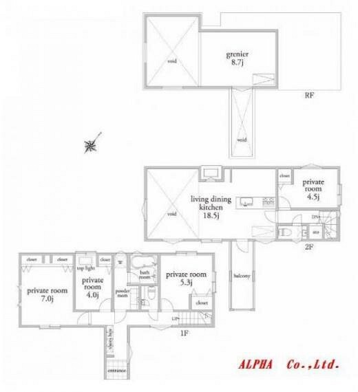 間取り図 暮らし易さを追求した4部屋確保の住空間です。プライベートのお時間も快適になります。家族皆様に笑顔が増える間取りです。