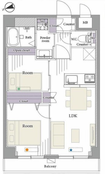 間取り図 洋室がLDKに面した間取りになっており、家族間で自然とコミュニケーションが増えそうです