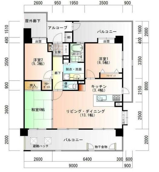 間取り図 各部屋広々とした間取り。 角部屋で日当たり良好です。