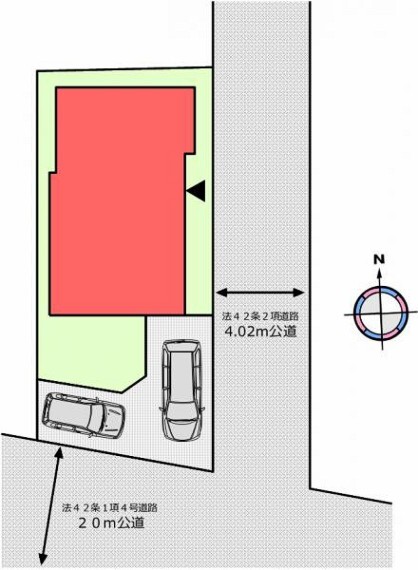 区画図 (区画図)駐車スペース2台分有り。南東角地で風通しも良いです!
