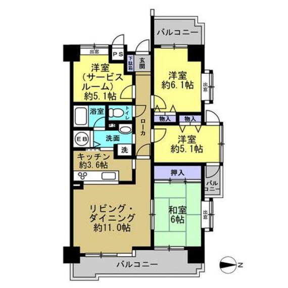 間取り図 【間取り図】4LDKの間取りです。対面キッチンで、調理中家族との会話も楽しめますね。