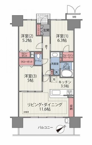 間取り図 「御幣島」駅徒歩約3分 平成18年8月築 3LDK 70.26平米 15階建14階部分