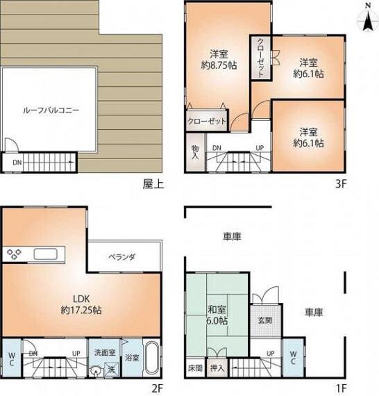 間取り図 全部屋にタップリとした広さが確保できているのが魅力です。 17帖超のリビングは家族の憩いの場にピッタリです。