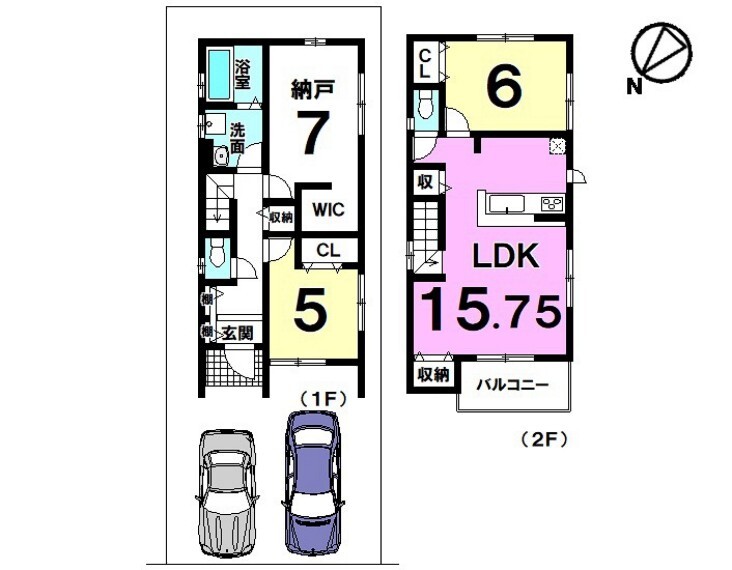 間取り図 【新築】現在建築中!2021年3月完成予定!2LDK+S!納戸7帖にWIC付き!駐車場2台分あり!