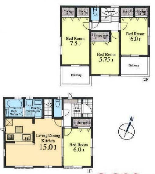 間取り図 居室4部屋の4LDKです。全居室洋室です。ベッドやソファーなど重い家具が置きやすいので、自分が過ごしやすいお部屋をコーディネートできますね。