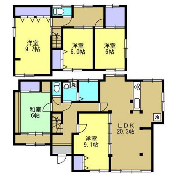 間取り図 【間取り図】間取りは5LDKの二階建てです。若い方でも住みやすいように、リフォームして洋室を増やしています。全居室南向きで明るく、整理整頓しやすい全居室収納付き。このオウチで家族との大切な思い出を作っていきませんか。