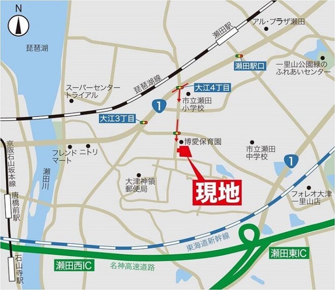 JR琵琶湖線「瀬田」駅まで徒歩18分(約1400m)。