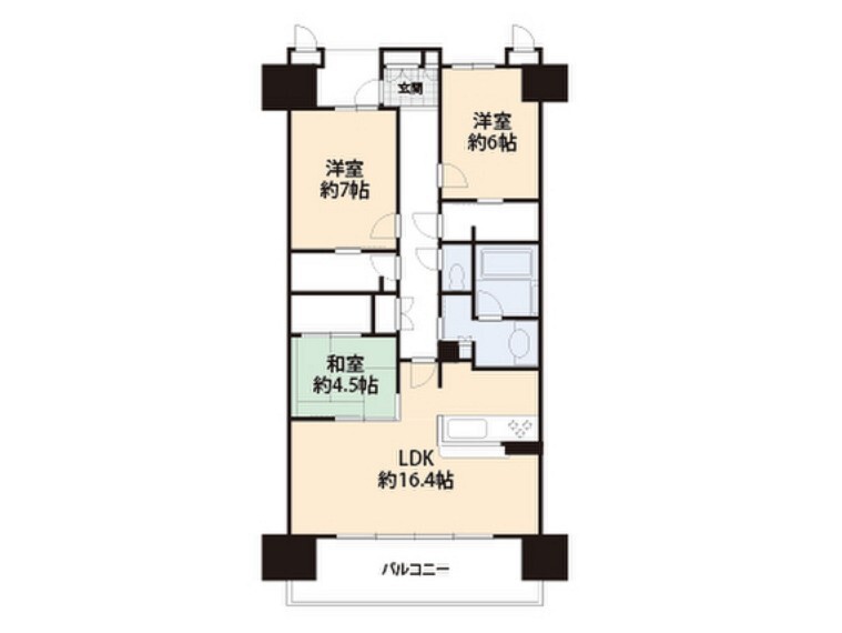 間取り図 リビングと隣り合う和室の扉を開けば約20.9帖の空間に変身。ゆったり空間が自慢です。