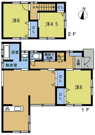 間取り図 リフォーム済み。間取変更を行い全室洋室となりました。全室2面採光で日当たり良好です。