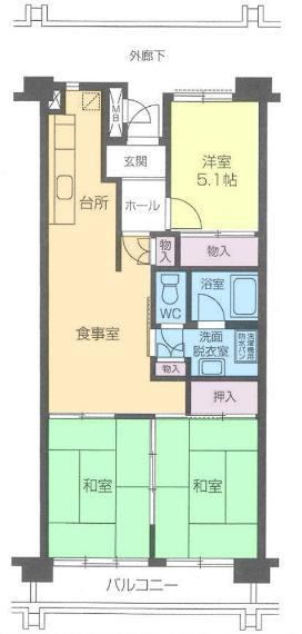 間取り図 居室3部屋の3LDKです。新規リノベーション済につき室内綺麗です。