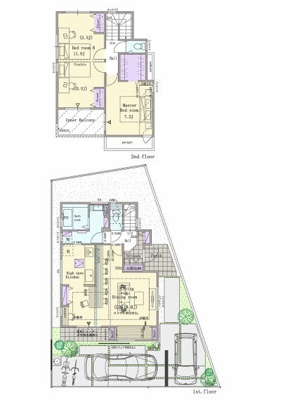 間取り図 3号棟 2LDK(3LDK対応可※有料オプション)+ヌック+ウォークインクロゼット+シューズクローク 敷地面積:125.10平米(37.84坪) 建物面積:98.95平米(28.12坪) 1階面積:50.51平米(15.25坪) 2階面積:48.44平米(12.87坪)