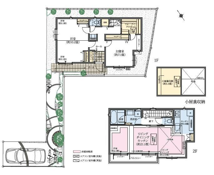 間取り図 5号棟/2LDK※4LDK対応可(有償) 土地面積/125.21m2※路地部分約34平米含む 建物面積/96.04m2