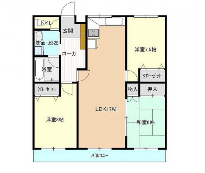 間取り図 【間取り図】管理規約に定められている専有部分の給排水管に漏水や故障があった場合は、弊社が引き渡しから2年間保証します。