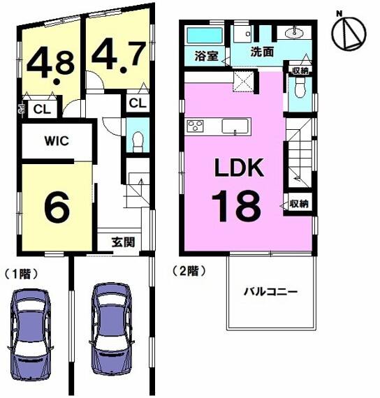 間取り図 【1号棟】浦添市城間1丁目に新築戸建!2021年8月完成予定!LDK広々18帖・3LDK・車2台可!