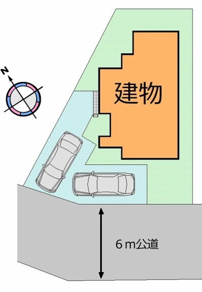 区画図 (区画図)駐車スペース2台分有り。南道路で明るい陽だまり住まい
