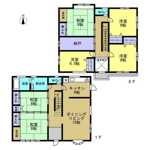 間取り図 【リフォーム中】リフォーム後の間取りです。全ての部屋が6帖以上の6LDKです。リフォーム後は2階の和室が洋室に変わります。