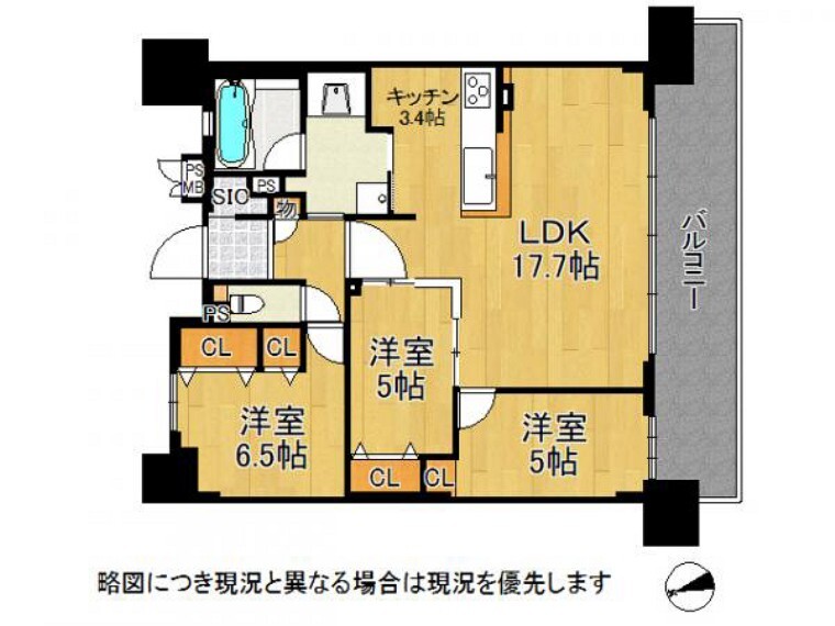 間取り図 南向き、使い勝手の良い3LDKの間取り!