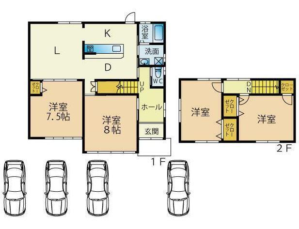 間取り図 オール電化住宅! 駐車場も並列4台可です。