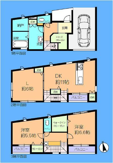 間取り図 機能的な間取りの3階建です