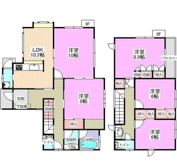 間取り図 各部屋6帖以上でひろびろとした間取りですよ。
