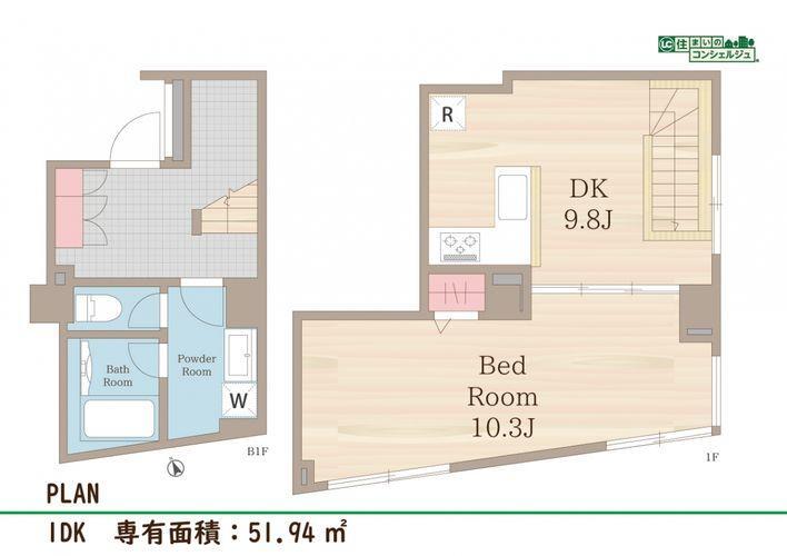 間取り図 《間取図》メゾネットタイプの1DK。
