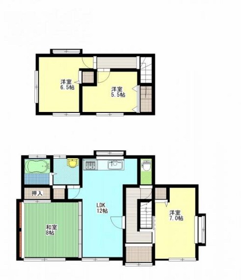 間取り図 【リフォーム済】間取りは4LDKです。収納を各居室に新設致します。LDKと続いた和室がありますので、広々お使いいただけます。