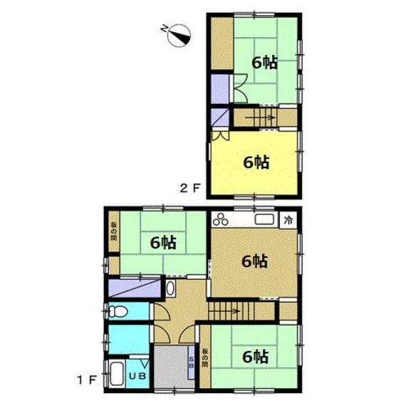区画図 【工事前】現状は2階建て、4LDKの戸建て。内装の美装工事、水回り設備はすべて交換するので、リフォーム完成がとても楽しみです。
