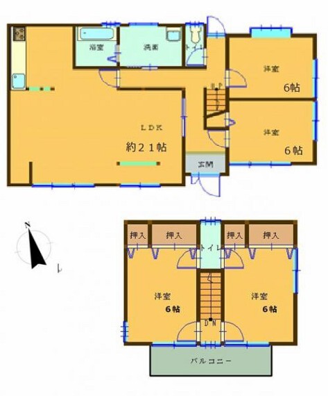 間取り図 【リフォーム済】リフォーム後の間取り図です。4LDKの間取りに変更し、約21帖というリビングを作りました。大きなソファを置いていただいても十分なスペースがあります。