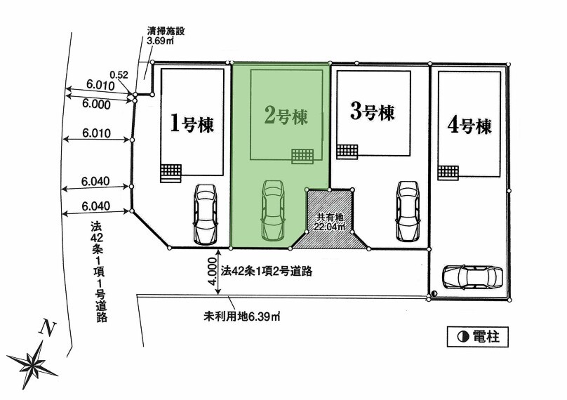 区画図 2号棟:駐車スペースあり